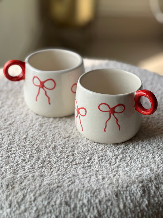 Bow-tiful red Mug – Hand-Painted red Ceramic Mug with Bow Print