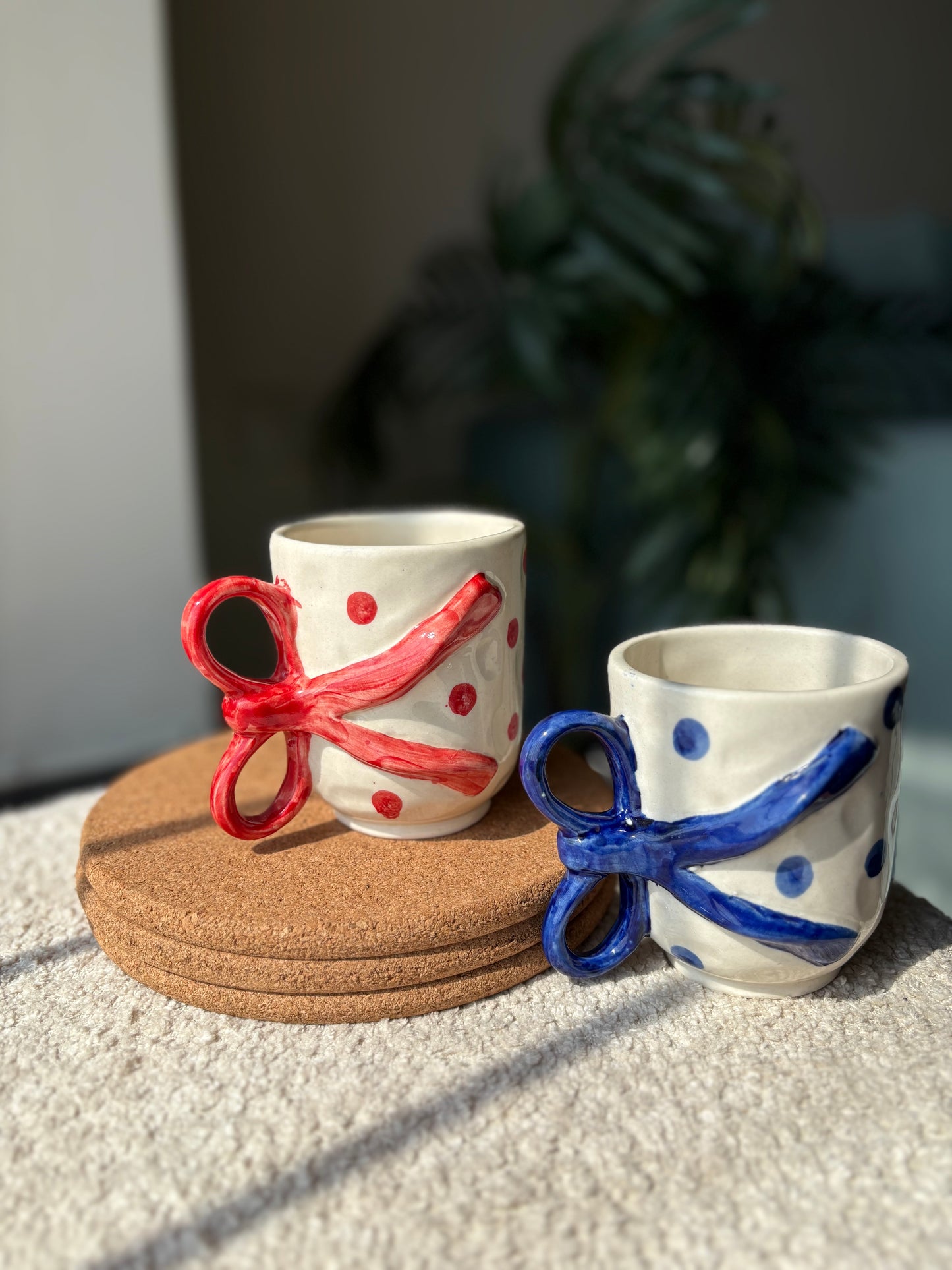 Bow Handle Ceramic Mug – Cute Handmade Coffee Cup for Moms & Gifting