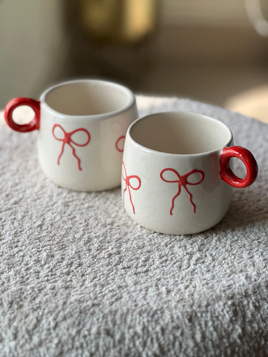 Bow-tiful red Mug – Hand-Painted red Ceramic Mug with Bow Print