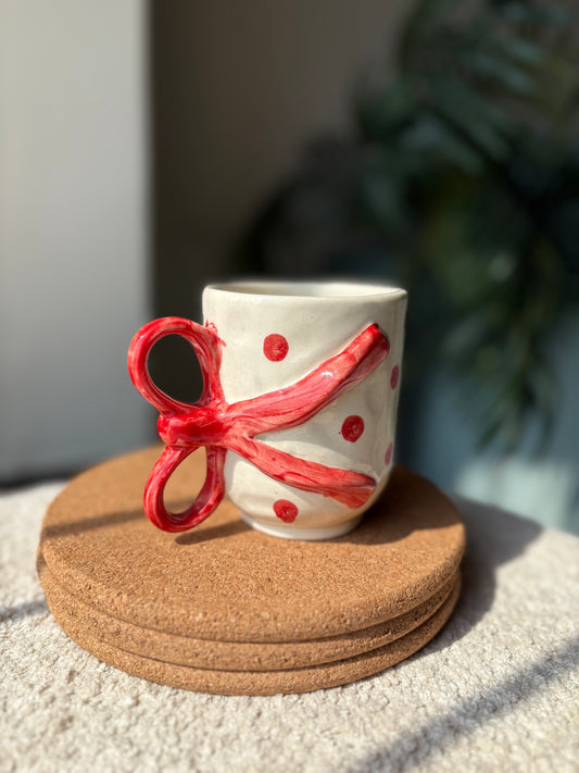 Bow Handle Ceramic Mug – Cute Handmade Coffee Cup for Moms & Gifting