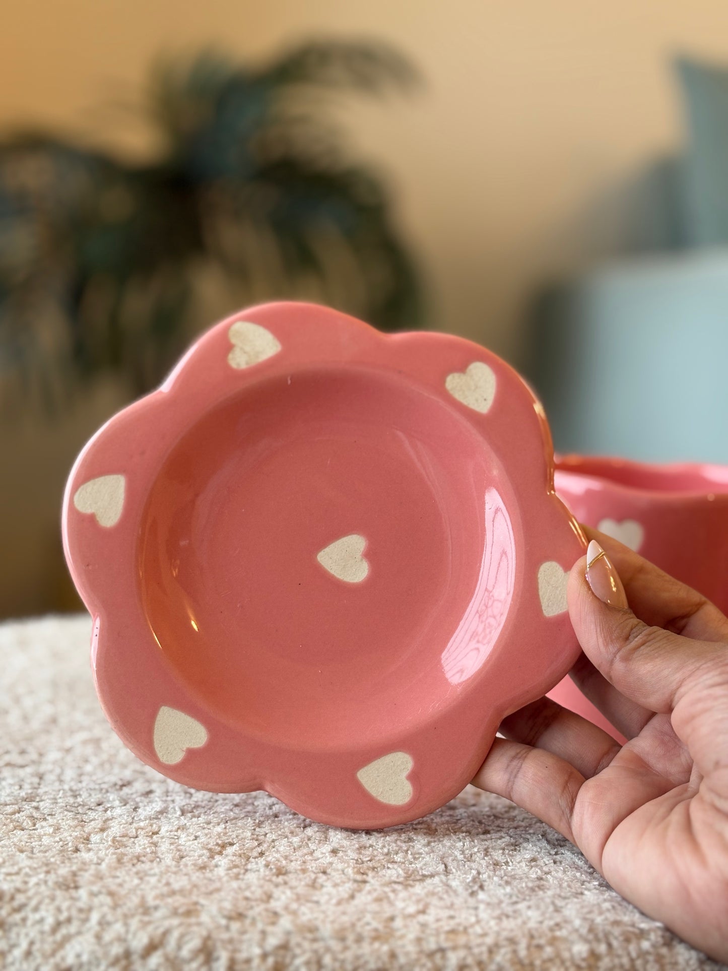 Sweetheart Sips Cup & Saucer Set – Pink with White Hearts