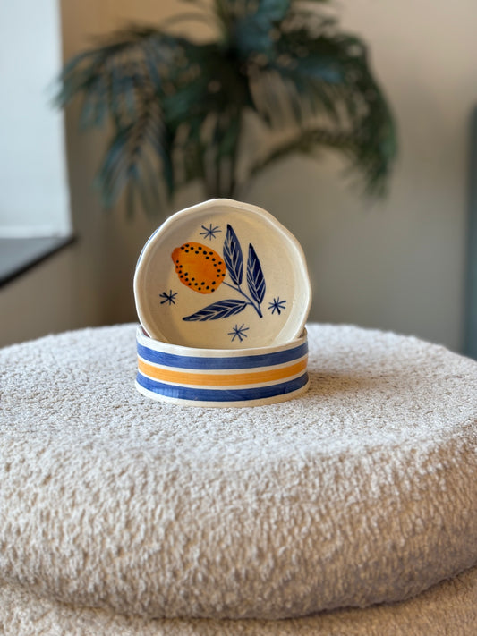 Zesty Mornings Snack Bowl – Lemon Print in Blue & Yellow