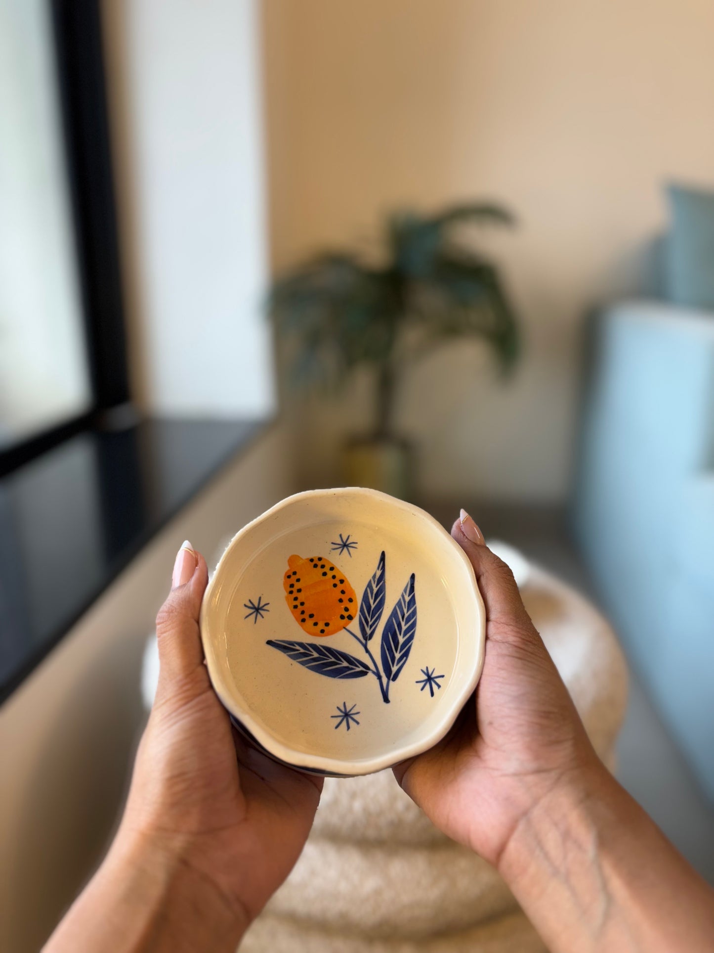 Sip & Snack Gift Set – 2 Lemon Snack Bowls + 2 Blue Gingham Mugs