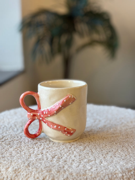 Polka Bow Mug – White with Bow Handle