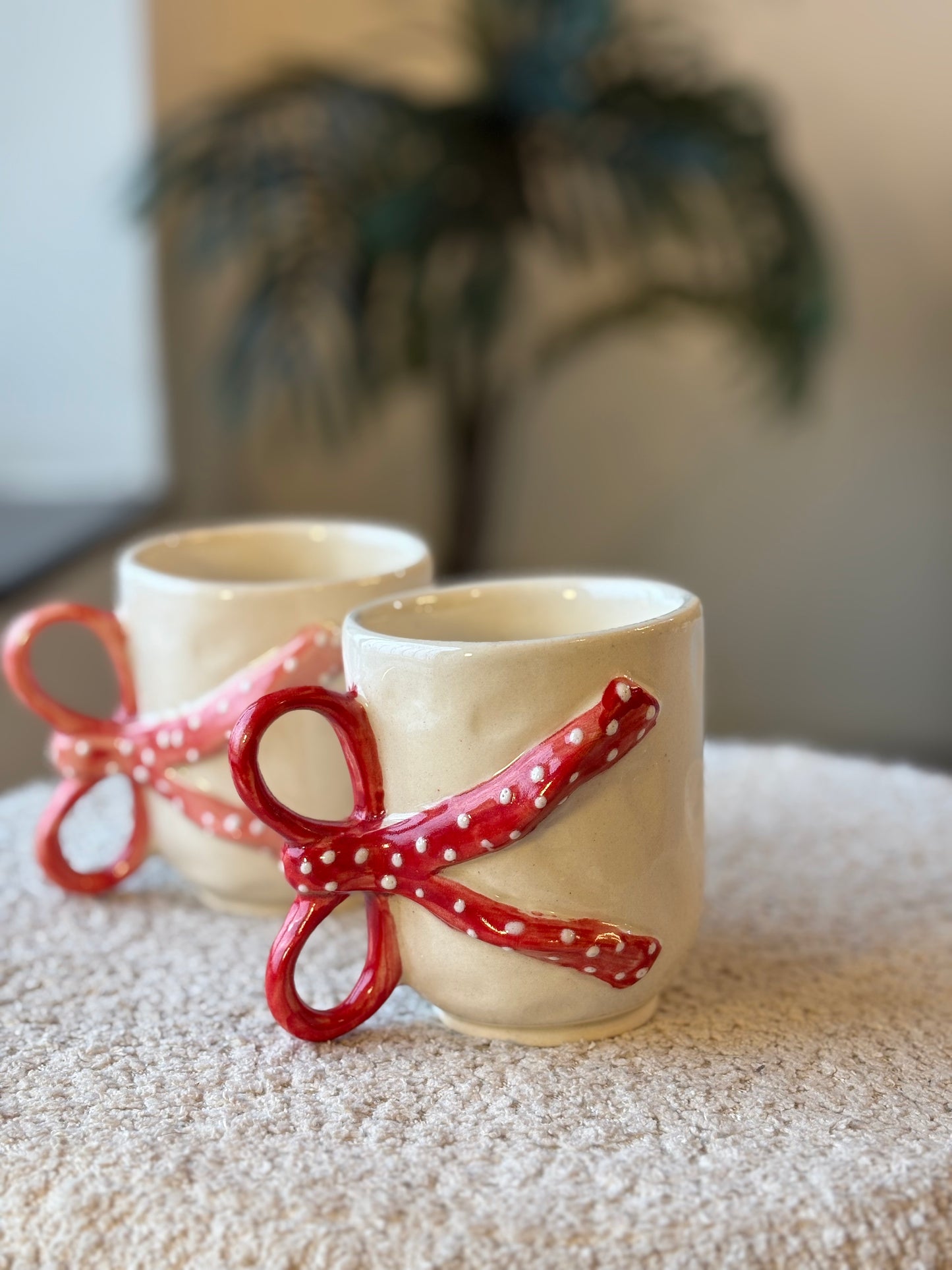Polka Bow Mug – White with Bow Handle