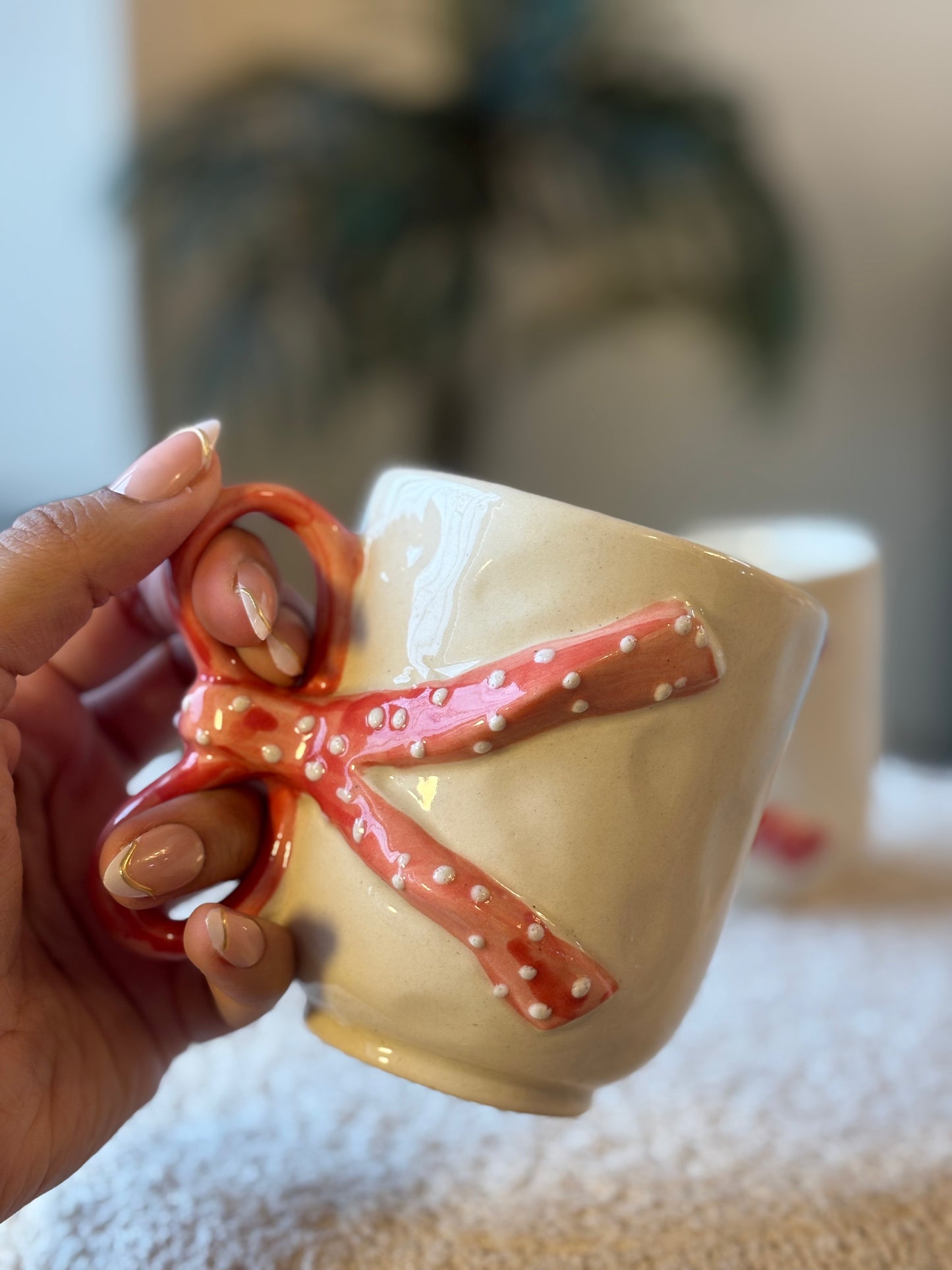 Polka Bow Mug – White with Bow Handle