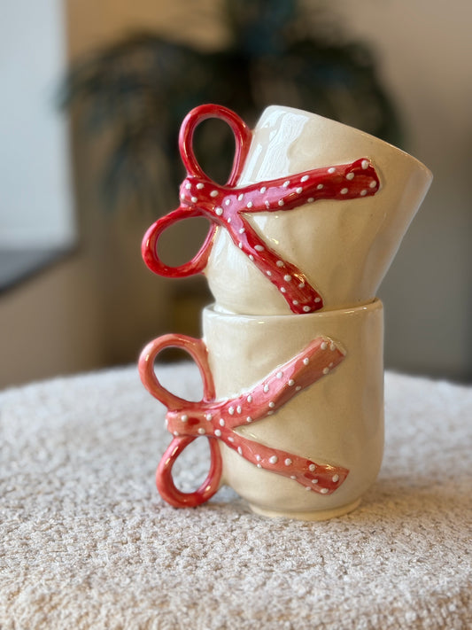 Polka Bow Mug – White with Bow Handle