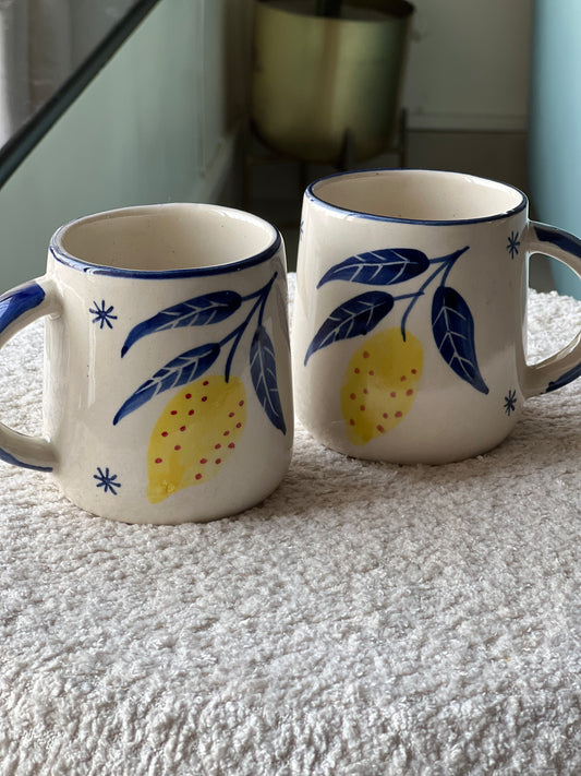 Citrus Lemon Mug with Lemon Print – Hand-Painted Ceramic Mug, Limoncello Inspired