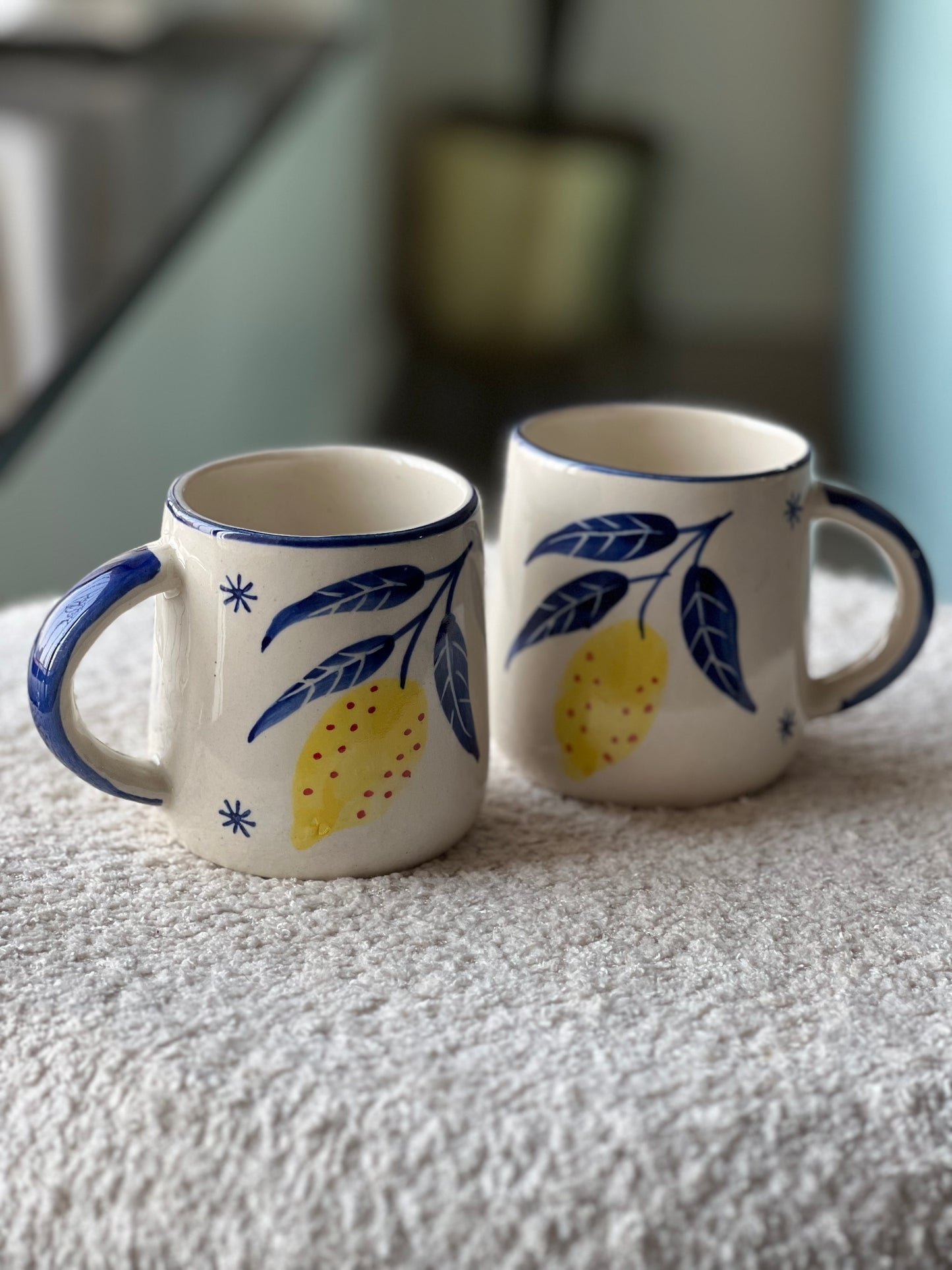 Citrus Lemon Mug with Lemon Print – Hand-Painted Ceramic Mug, Limoncello Inspired