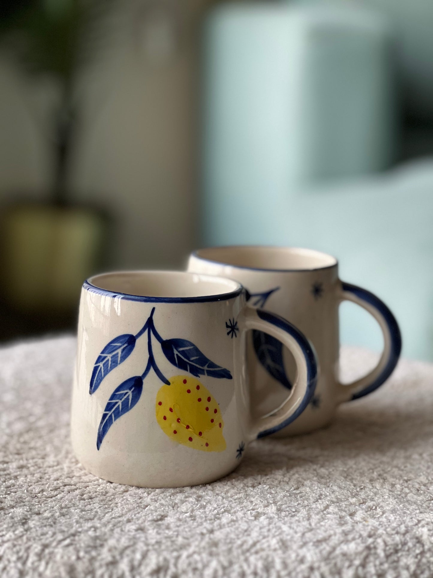 Citrus Lemon Mug with Lemon Print – Hand-Painted Ceramic Mug, Limoncello Inspired