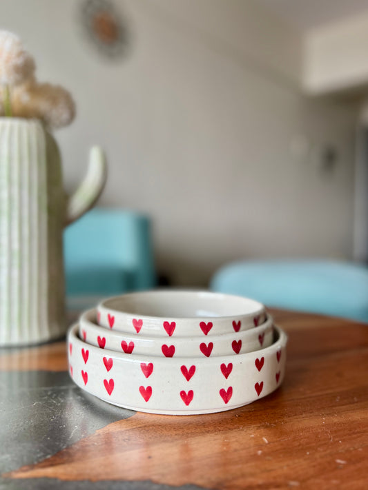 Heart Printed Set of 3 Ceramic Bowls – Perfect for Serving Snacks, Soup, and Curries in Style