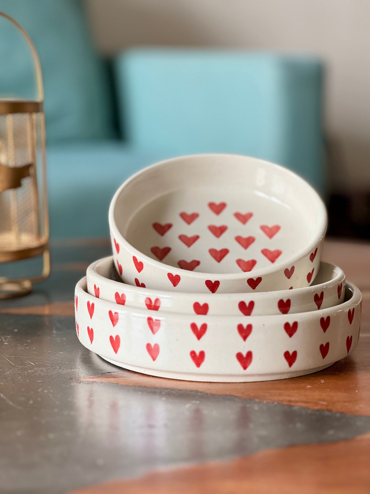 Heart Printed Set of 3 Ceramic Bowls – Perfect for Serving Snacks, Soup, and Curries in Style