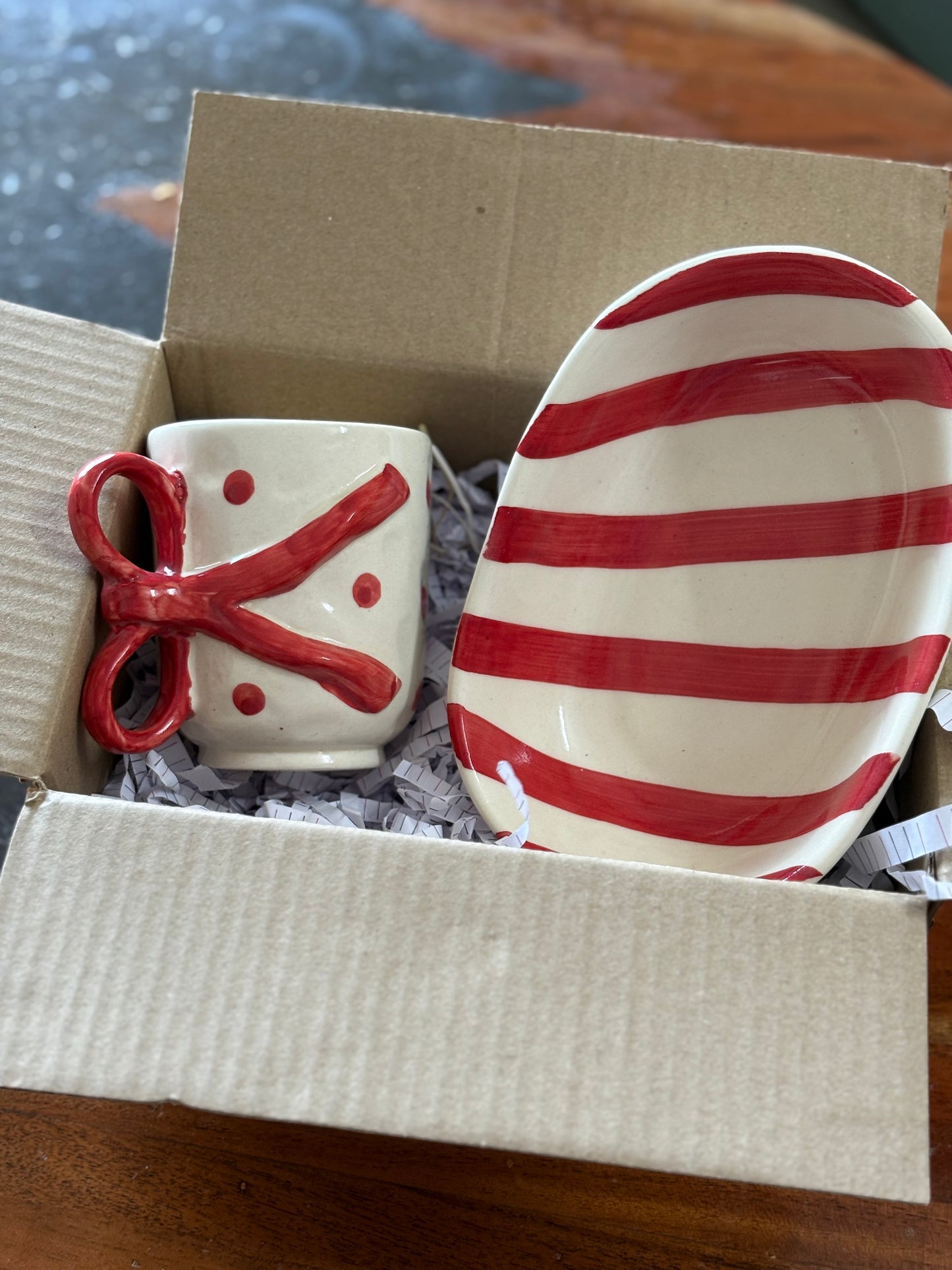 🎀☕ Chic Sips Gift Set – Bow Mug & Striped Snack Bowl